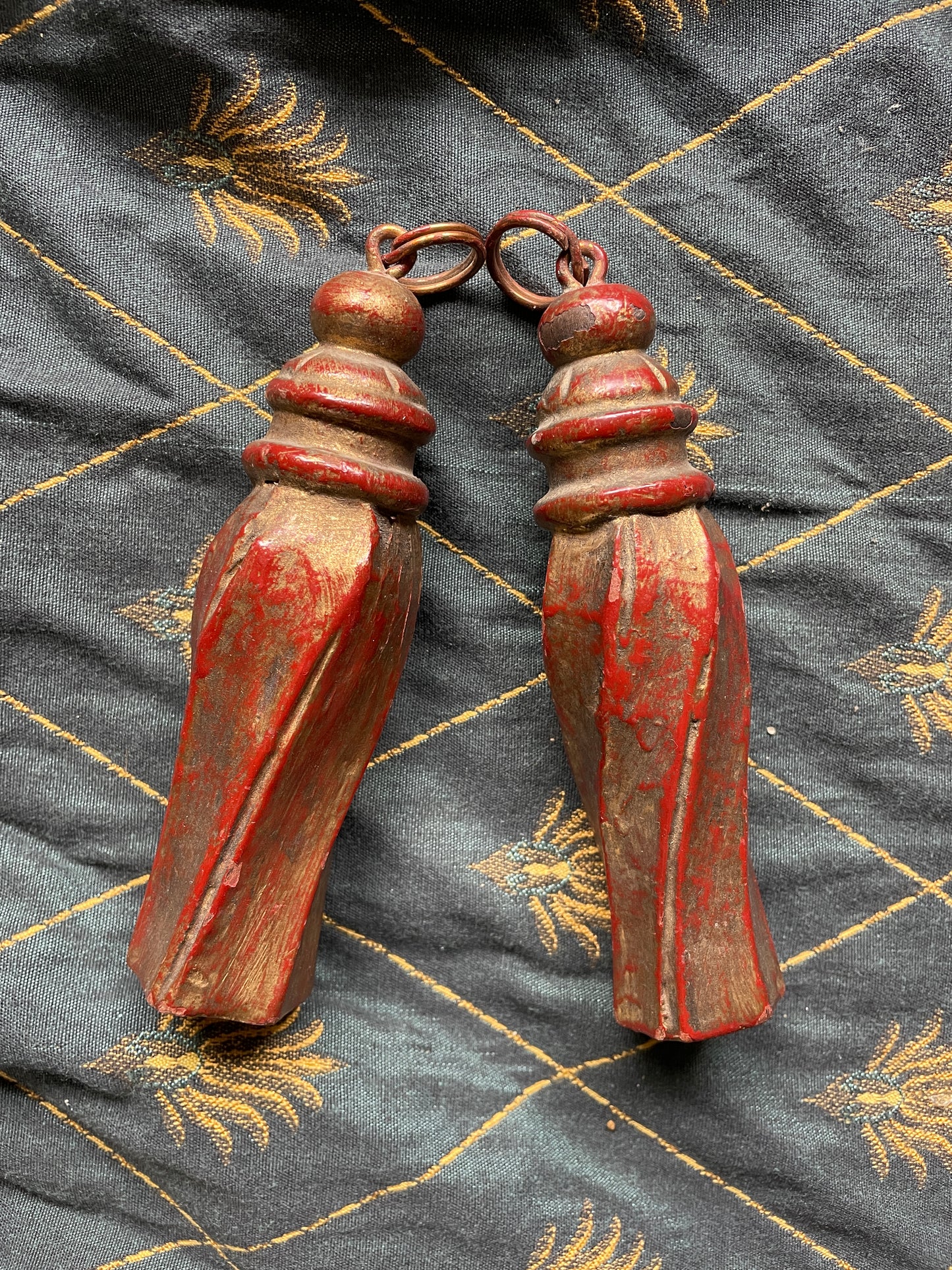 Pair of Wooden Decorative Painted Tassels