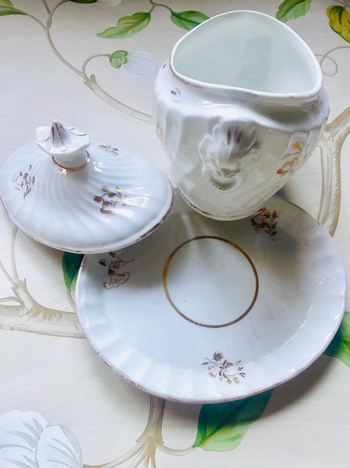 Antique Fluted White Bone China Sucrier