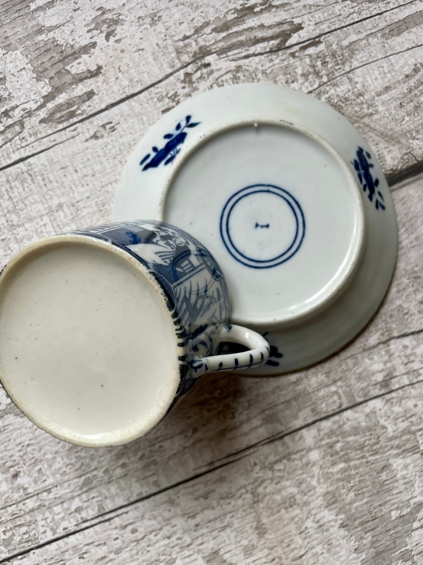 Set of Four Antique Dutch Coffee Cans and Saucers