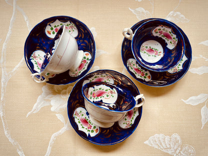 Three Antique Gaudy Welsh Cups and Saucers