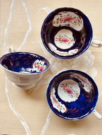 Three Antique Gaudy Welsh Cups and Saucers