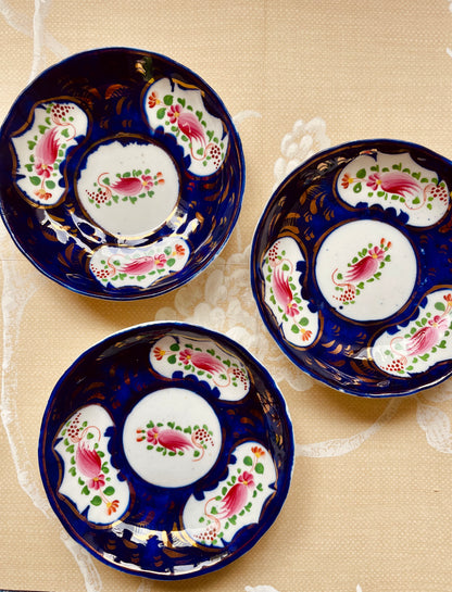 Three Antique Gaudy Welsh Cups and Saucers