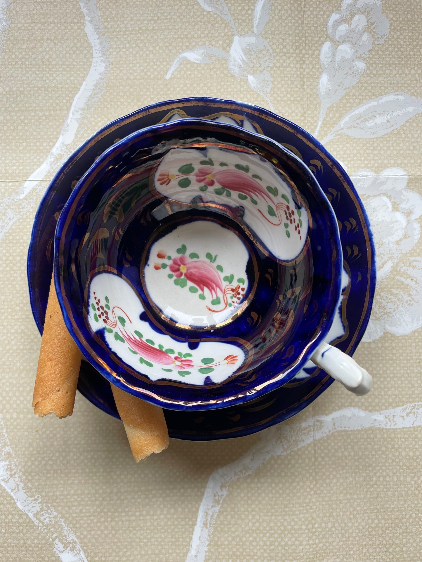 Three Antique Gaudy Welsh Cups and Saucers