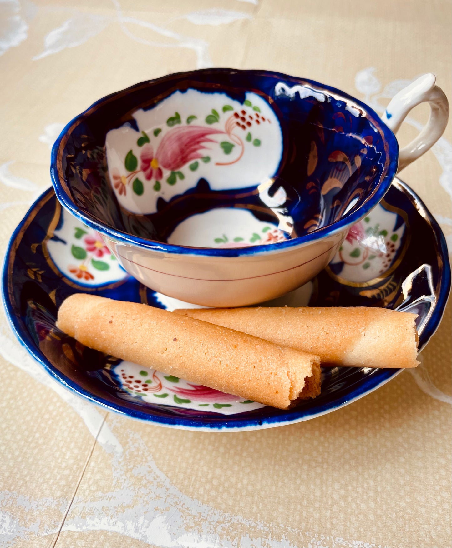 Three Antique Gaudy Welsh Cups and Saucers