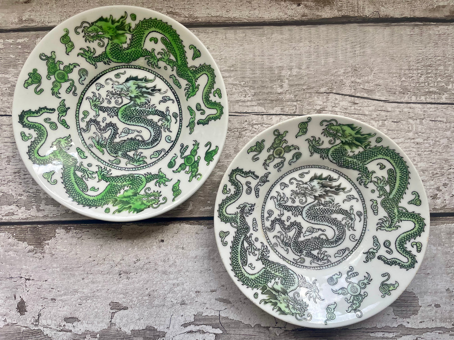 Pair of Coalport Green Dragon Plates
