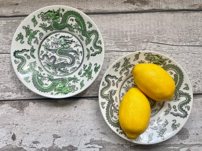 Pair of Coalport Green Dragon Plates