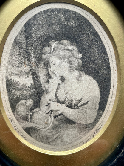 Mezzotint of Girl and Dog