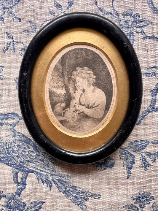 Mezzotint of Girl and Dog