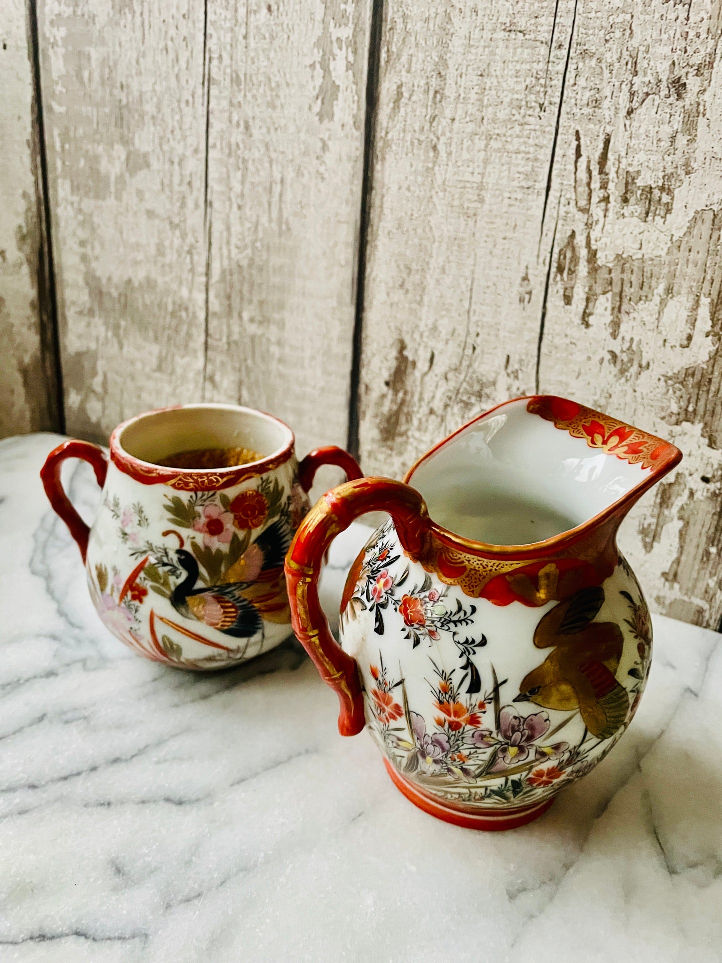 Japanese Kutani Sugar Bowl and Creamer