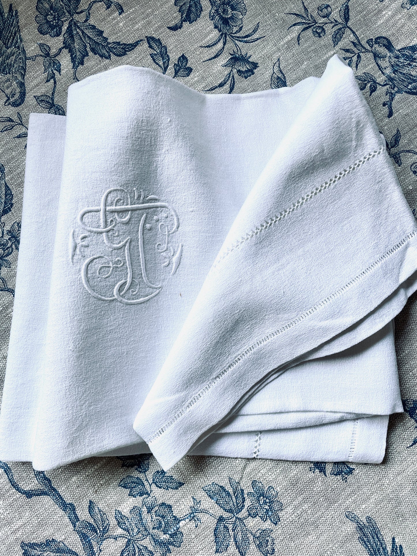 Large Linen 'GT' Monogrammed Hand Towel
