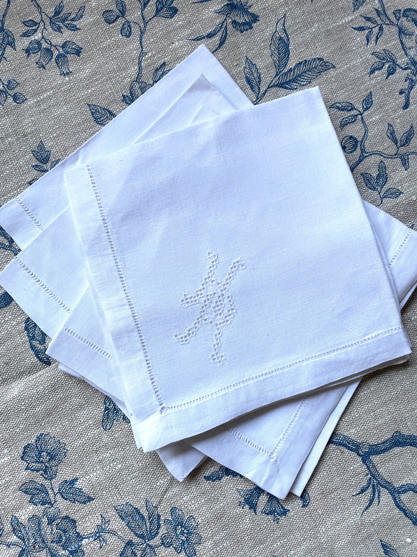 Set of 6 Small 'HR' Monogrammed Linen Napkins