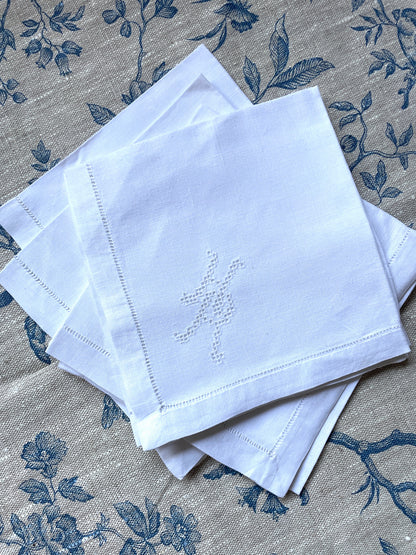 Set of 6 Small 'HR' Monogrammed Linen Napkins