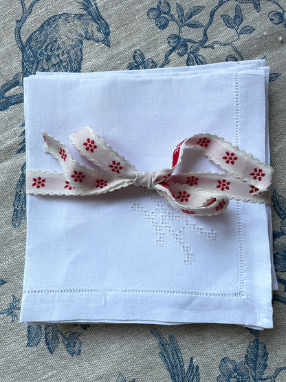 Set of 6 Small 'HR' Monogrammed Linen Napkins