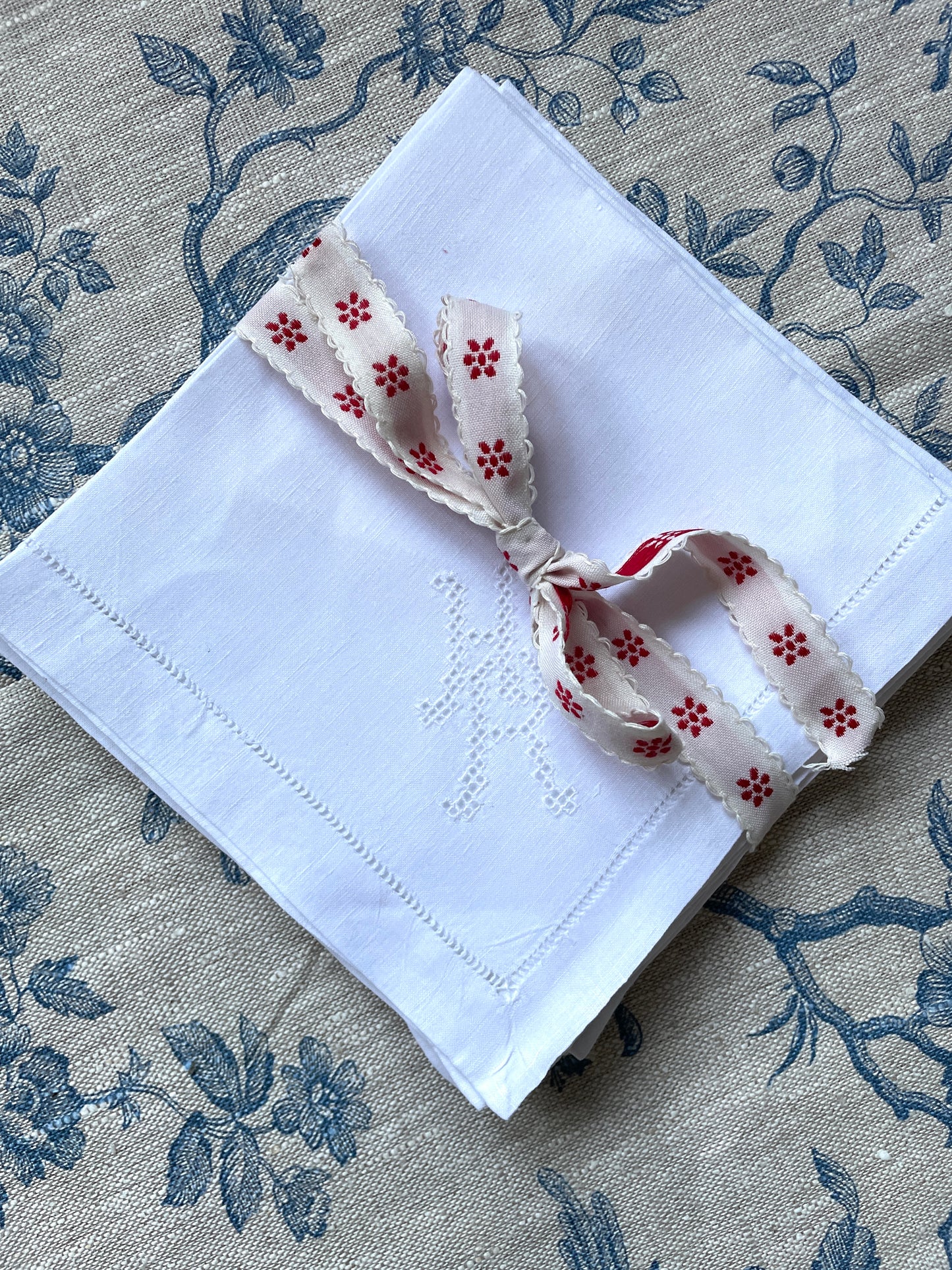 Set of 6 Small 'HR' Monogrammed Linen Napkins