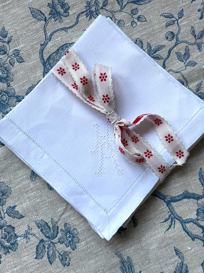 Set of 6 Small 'HR' Monogrammed Linen Napkins