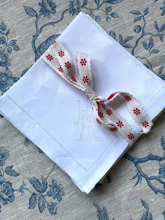 Set of 6 Small 'HR' Monogrammed Linen Napkins