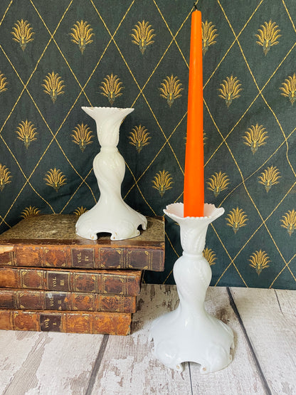 Pair of White Porcelain Candlesticks