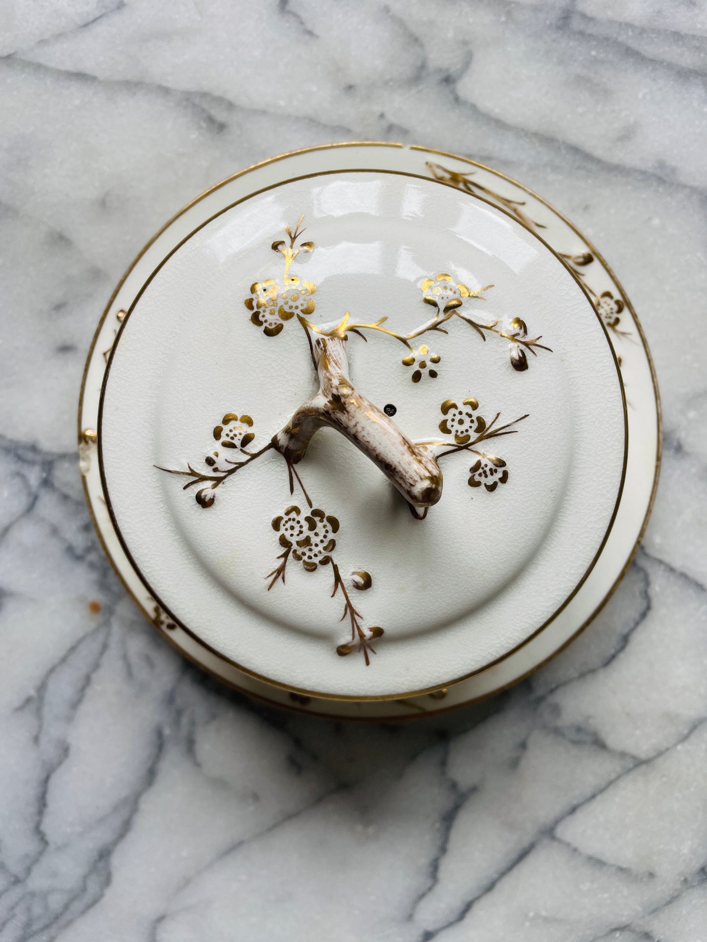 Gilded White Porcelain Butter Dish