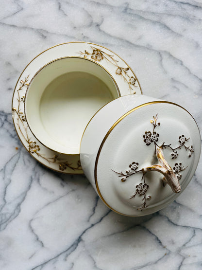 Gilded White Porcelain Butter Dish