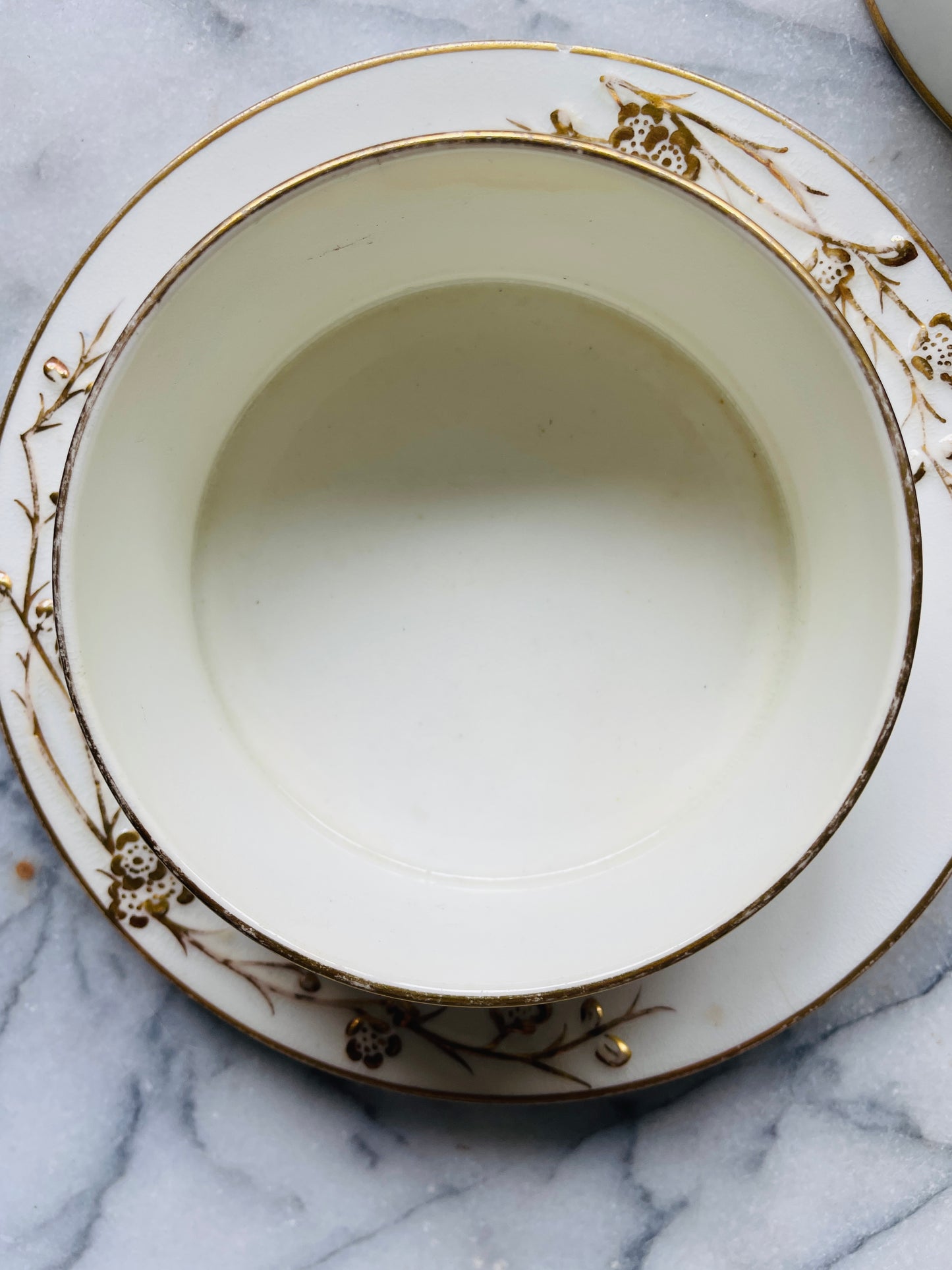 Gilded White Porcelain Butter Dish