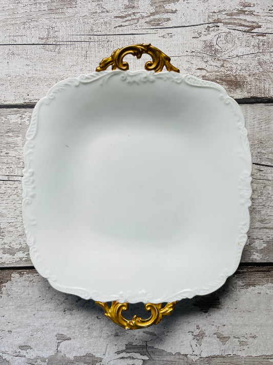 Antique Coalport White and Gilded Square Serving Dish
