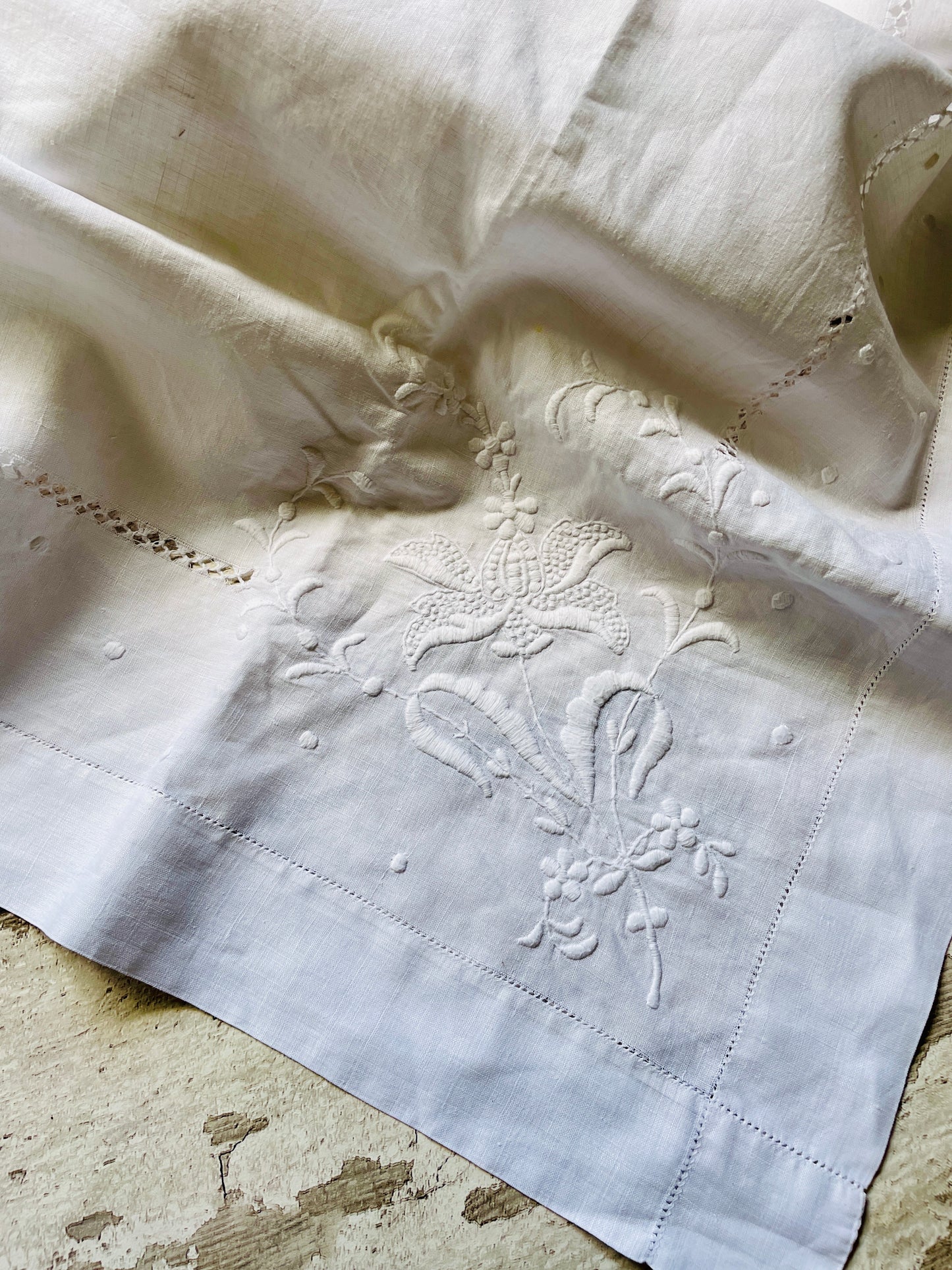 Square Linen Hand Embroidered Tablecloth