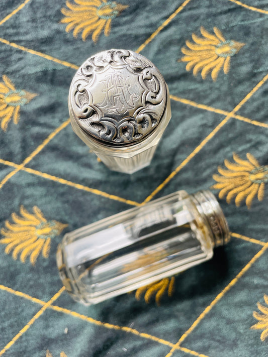 Victorian Sterling Silver Monogrammed Glass Bottle