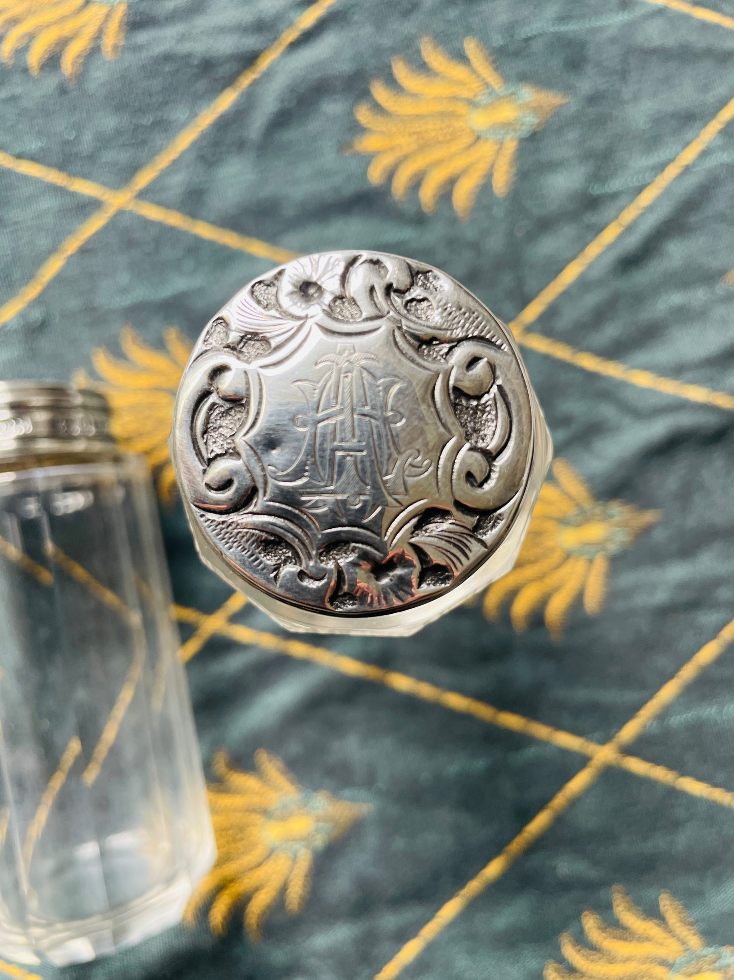 Victorian Sterling Silver Monogrammed Glass Bottle