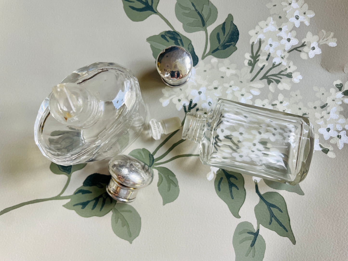 Antique Glass and Sterling Silver Perfume Bottles