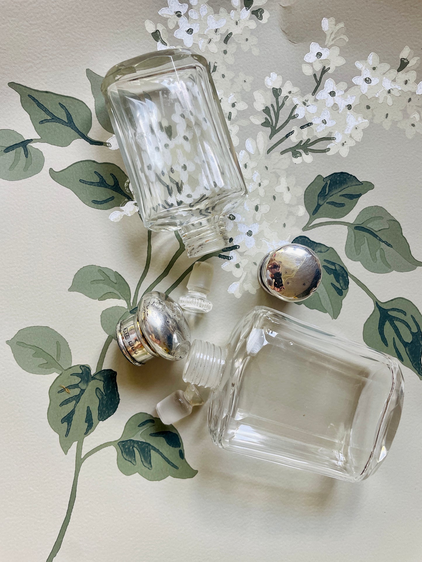 Antique Glass and Sterling Silver Perfume Bottles