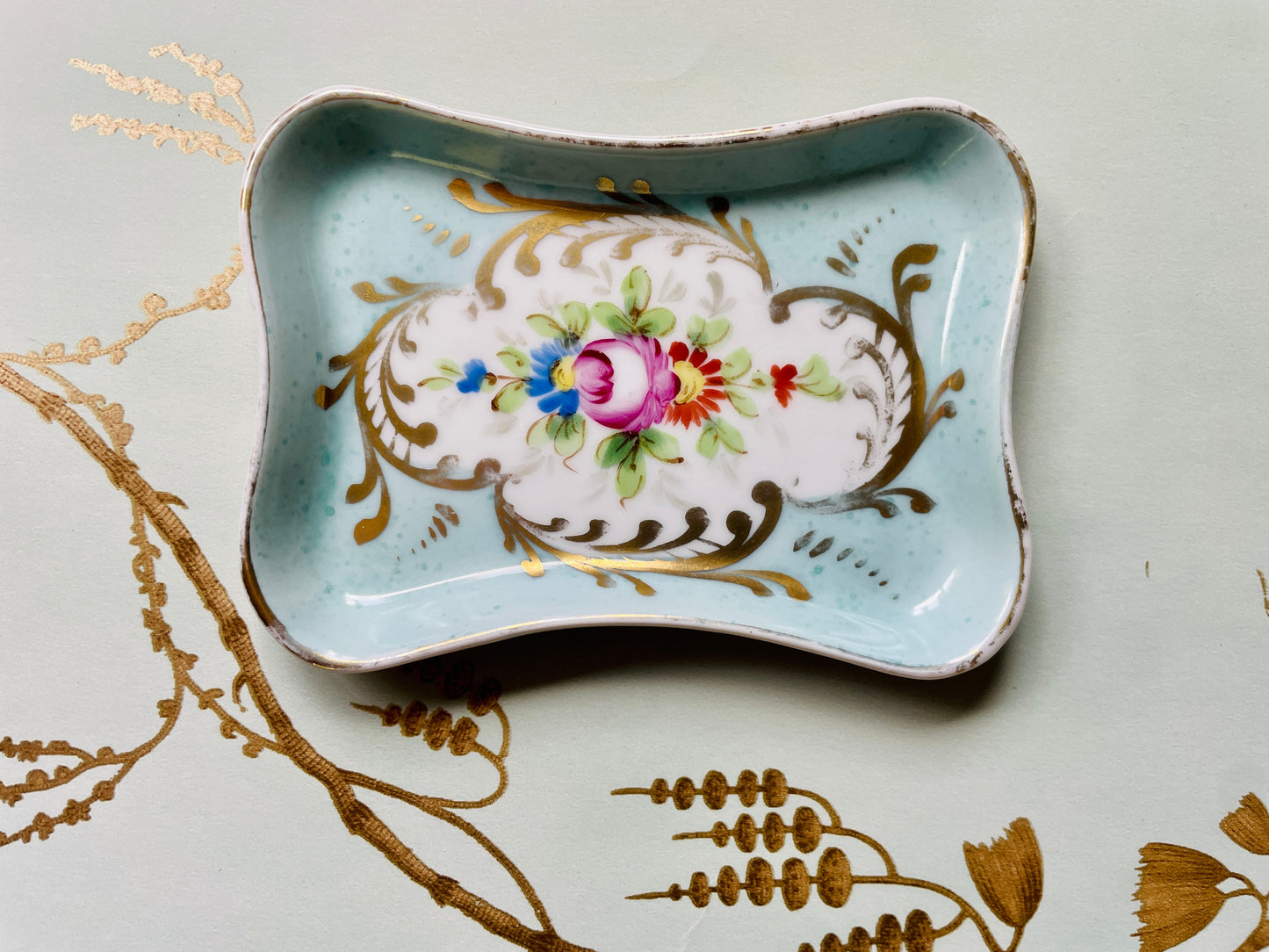 French Porcelain Turquoise Trinket Dish