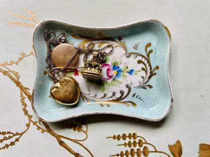 French Porcelain Turquoise Trinket Dish