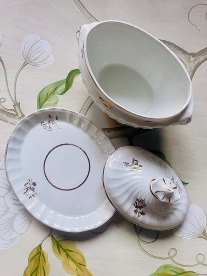 Antique Fluted White Bone China Sucrier