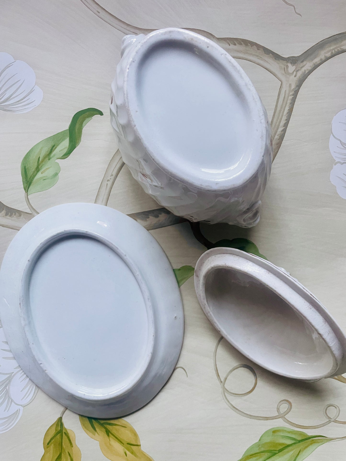 Antique Fluted White Bone China Sucrier