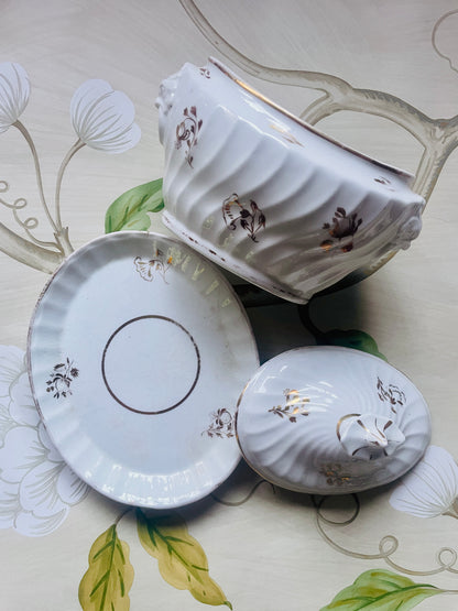 Antique Fluted White Bone China Sucrier
