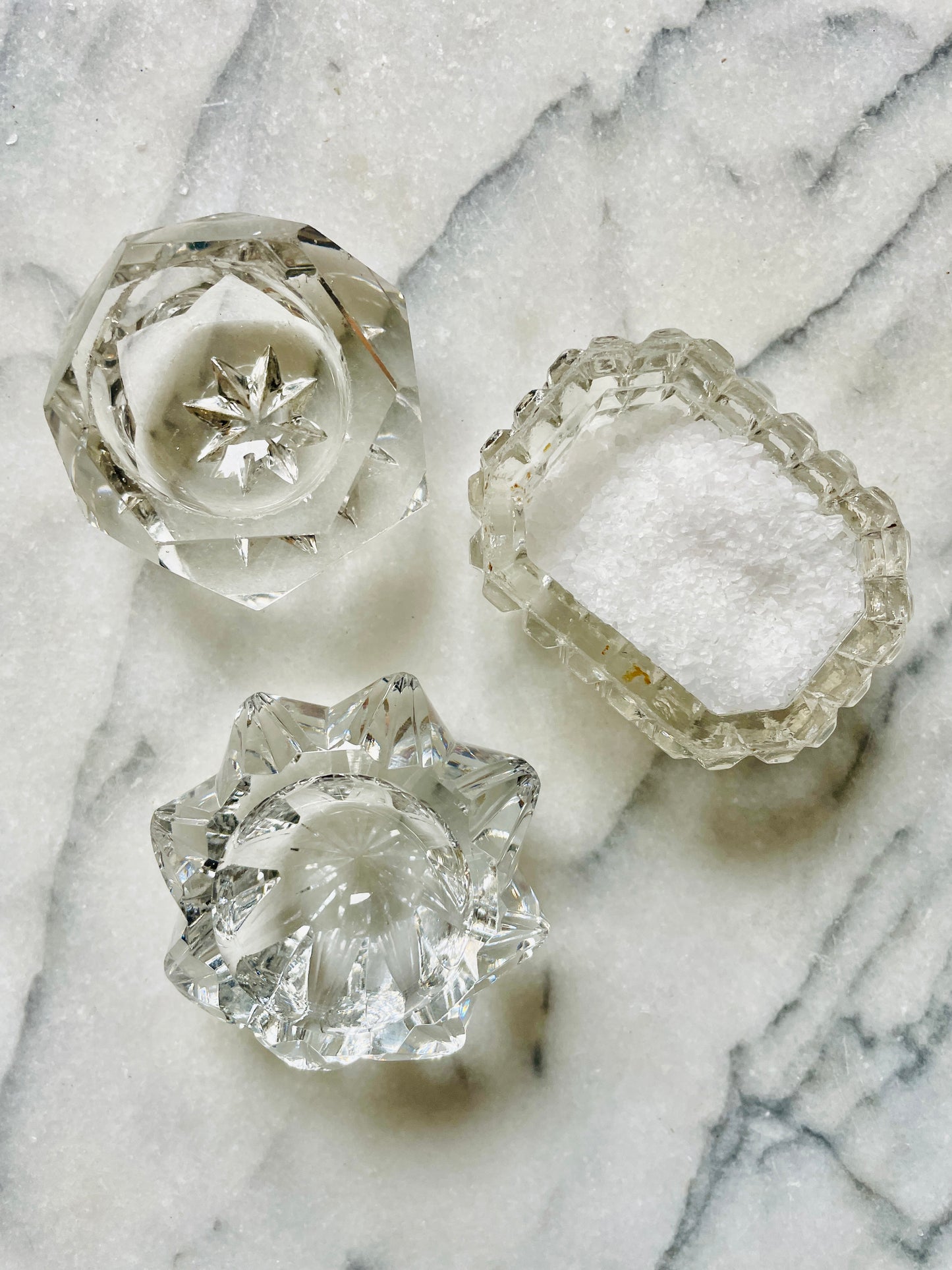 Set of 3 Cut Glass Salt Cellars