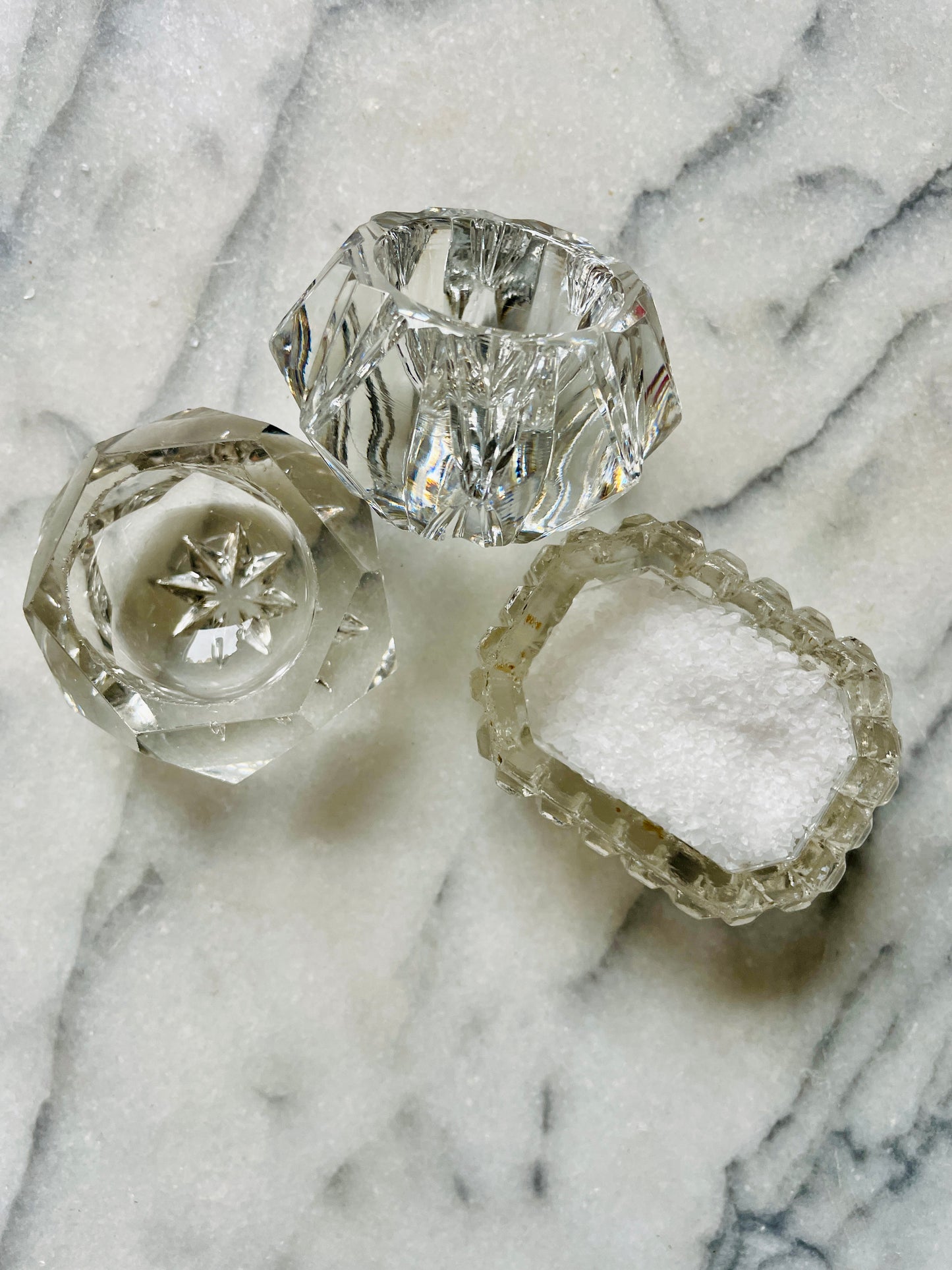 Set of 3 Cut Glass Salt Cellars