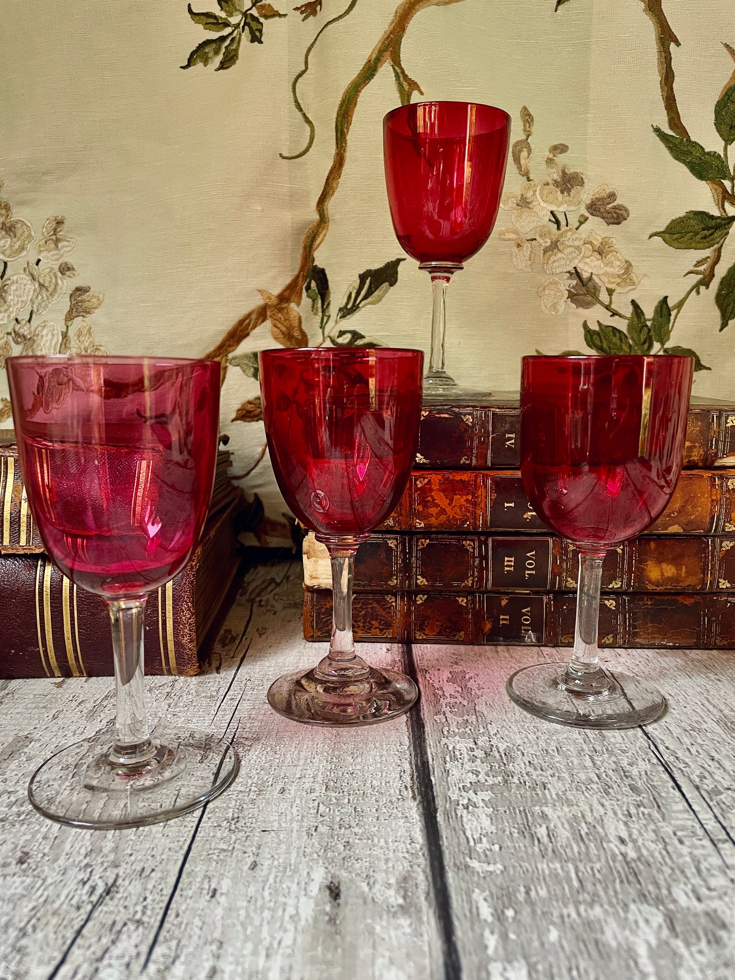 Set of 4 Victorian Cranberry Glasses