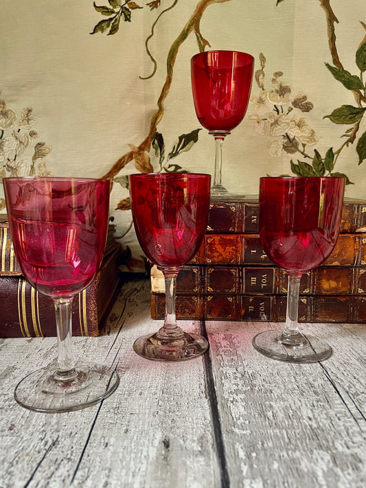 Set of 4 Victorian Cranberry Glasses