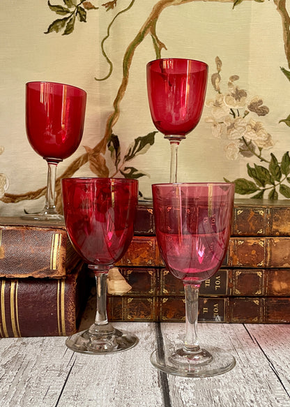 Set of 4 Victorian Cranberry Glasses