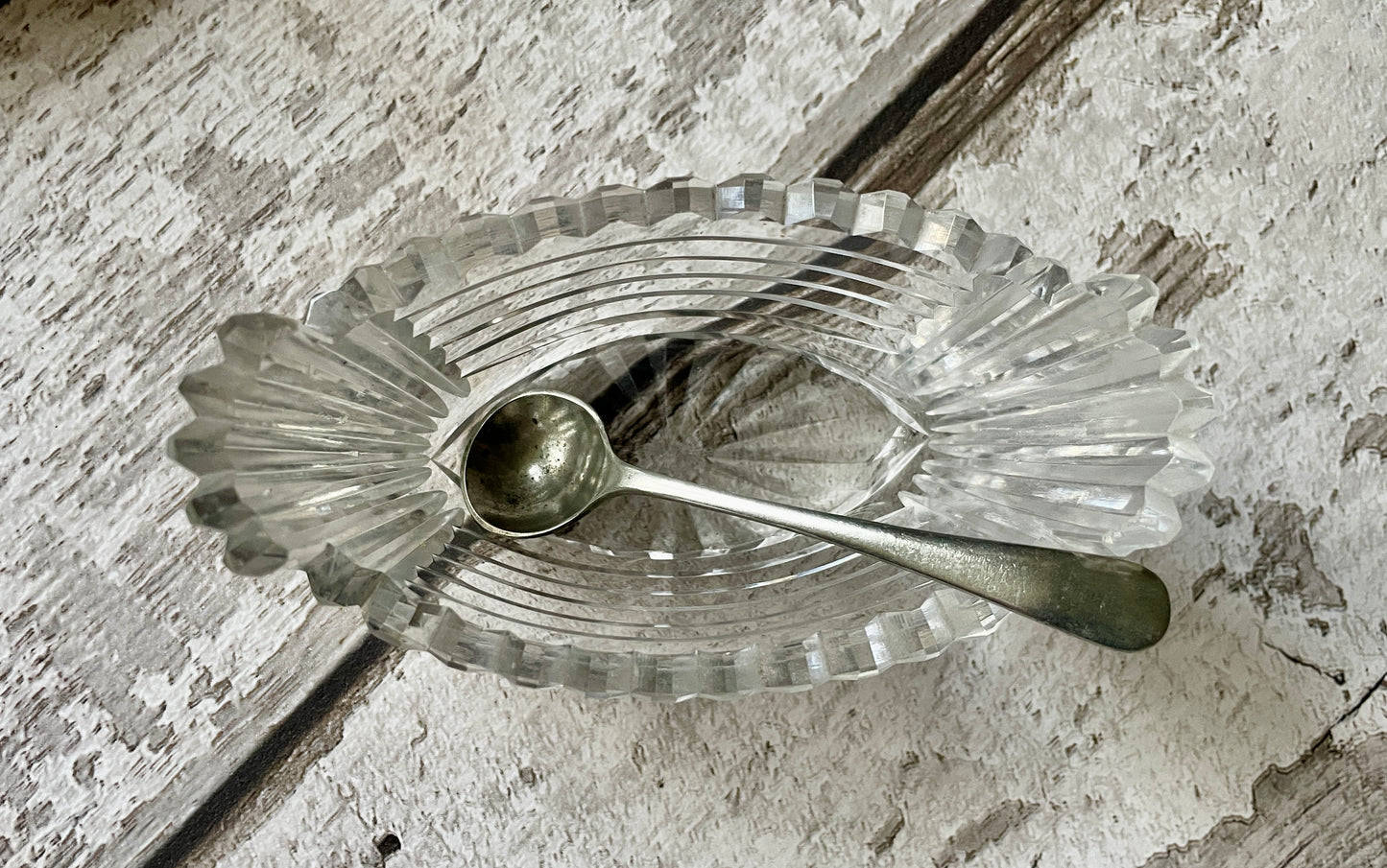 Antique Cut Glass Salt Cellar and Spoon