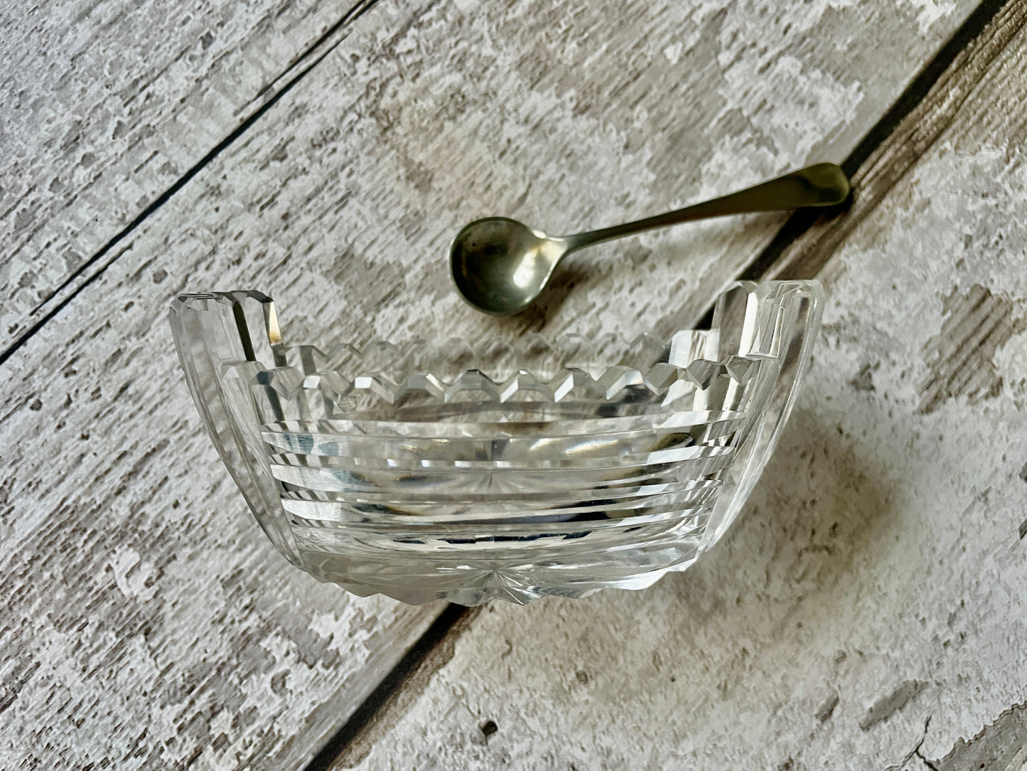 Antique Cut Glass Salt Cellar and Spoon