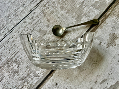 Antique Cut Glass Salt Cellar and Spoon