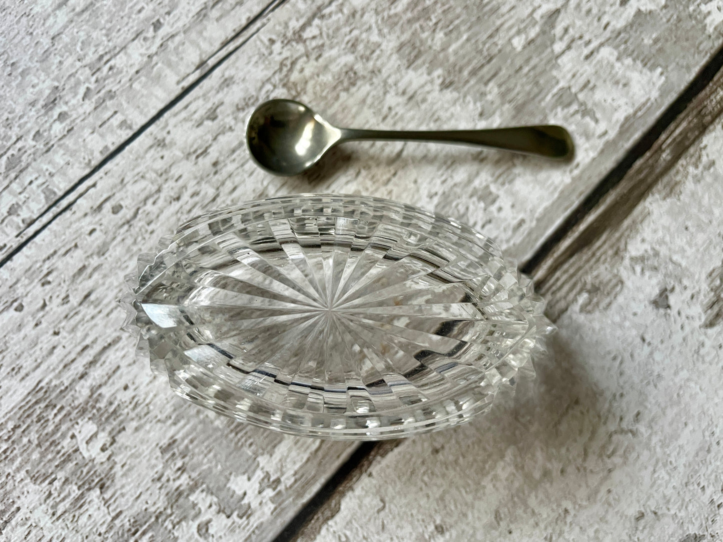 Antique Cut Glass Salt Cellar and Spoon