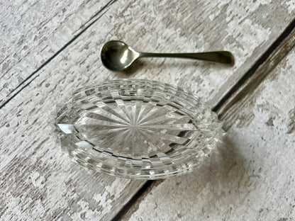 Antique Cut Glass Salt Cellar and Spoon