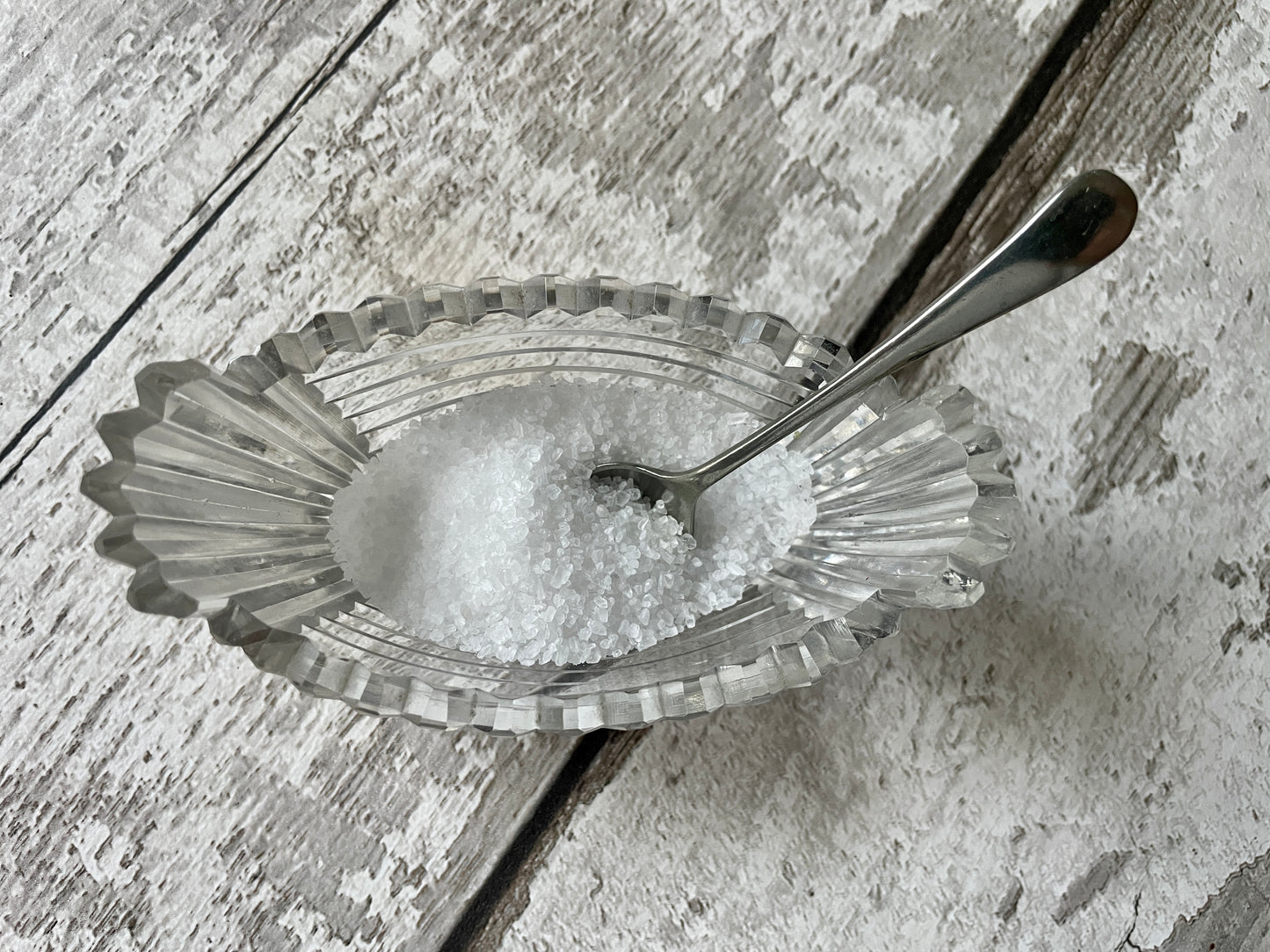 Antique Cut Glass Salt Cellar and Spoon