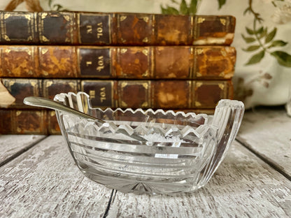 Antique Cut Glass Salt Cellar and Spoon