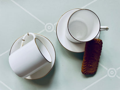 Pair of Antique Royal Worcester Espresso Cups and Saucers