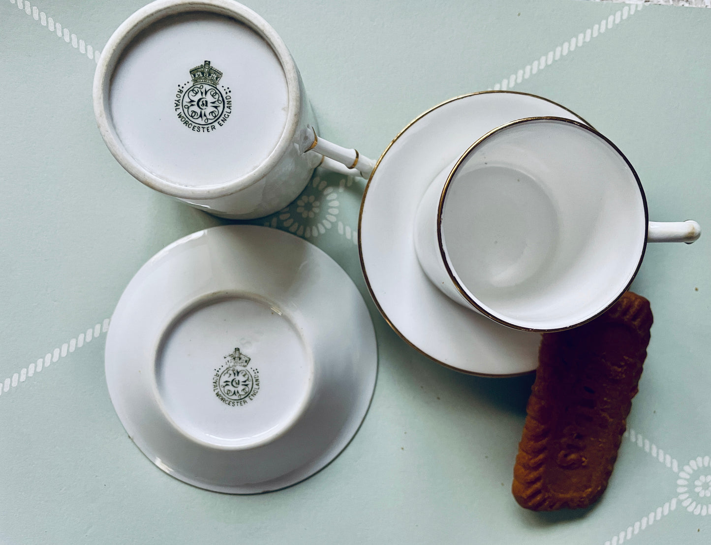Pair of Antique Royal Worcester Espresso Cups and Saucers