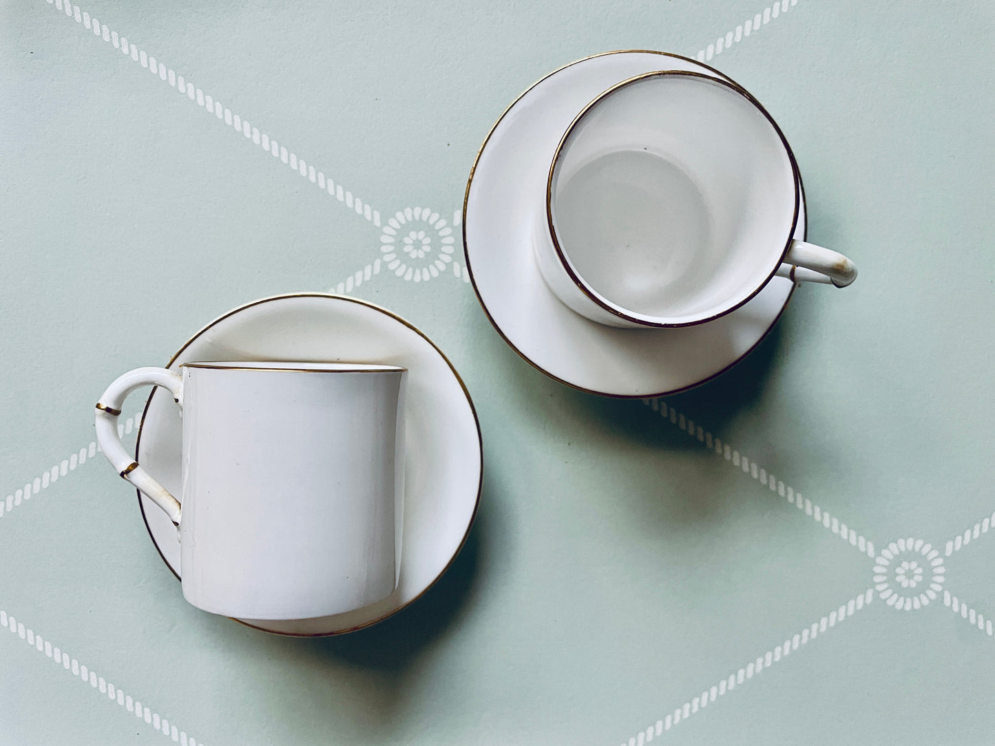 Pair of Antique Royal Worcester Espresso Cups and Saucers